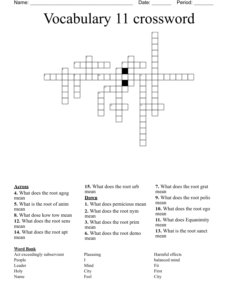Vocabulary 11 crossword