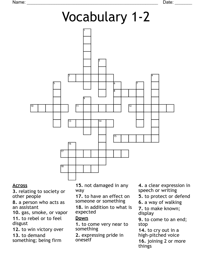 Vocabulary 1-2 Crossword