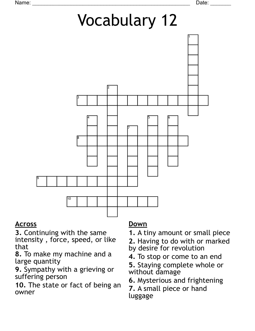 Vocabulary 12 Crossword