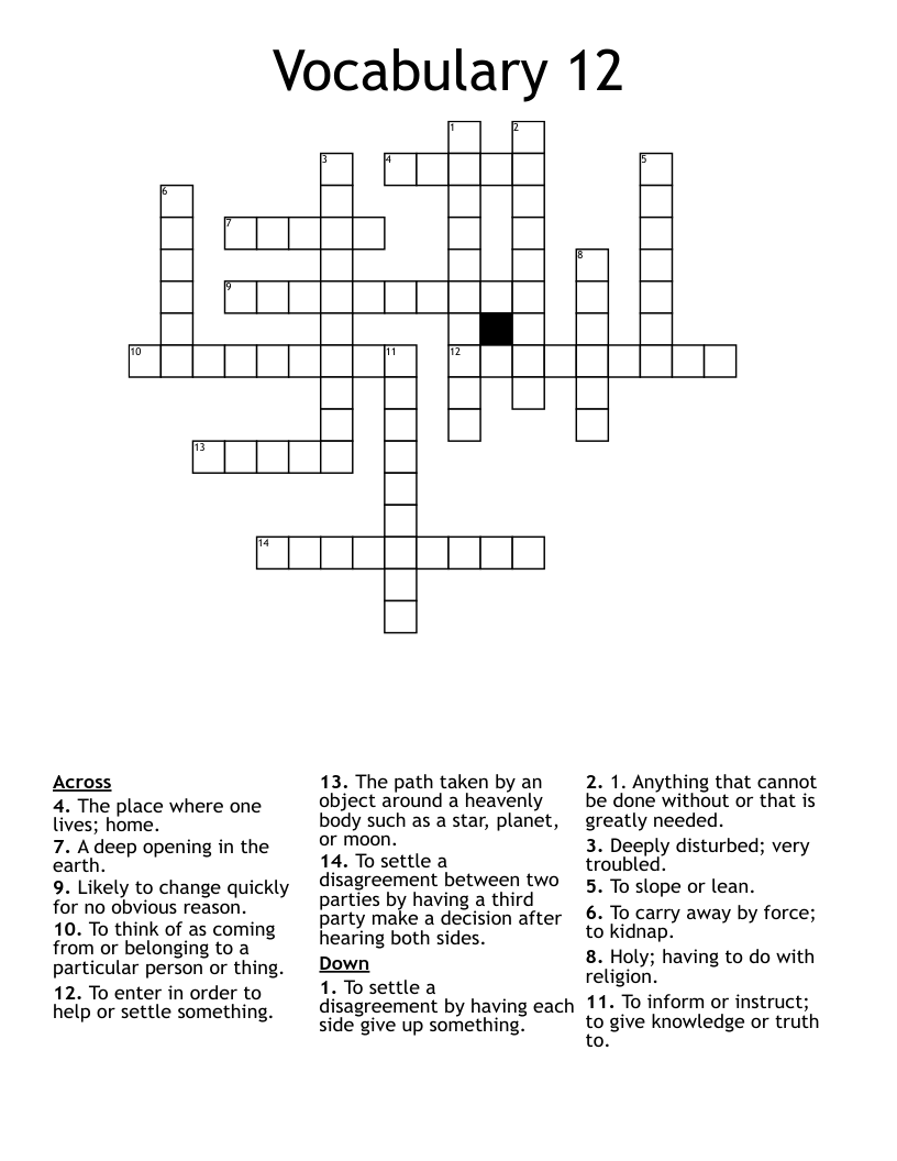 Vocabulary 12  Crossword