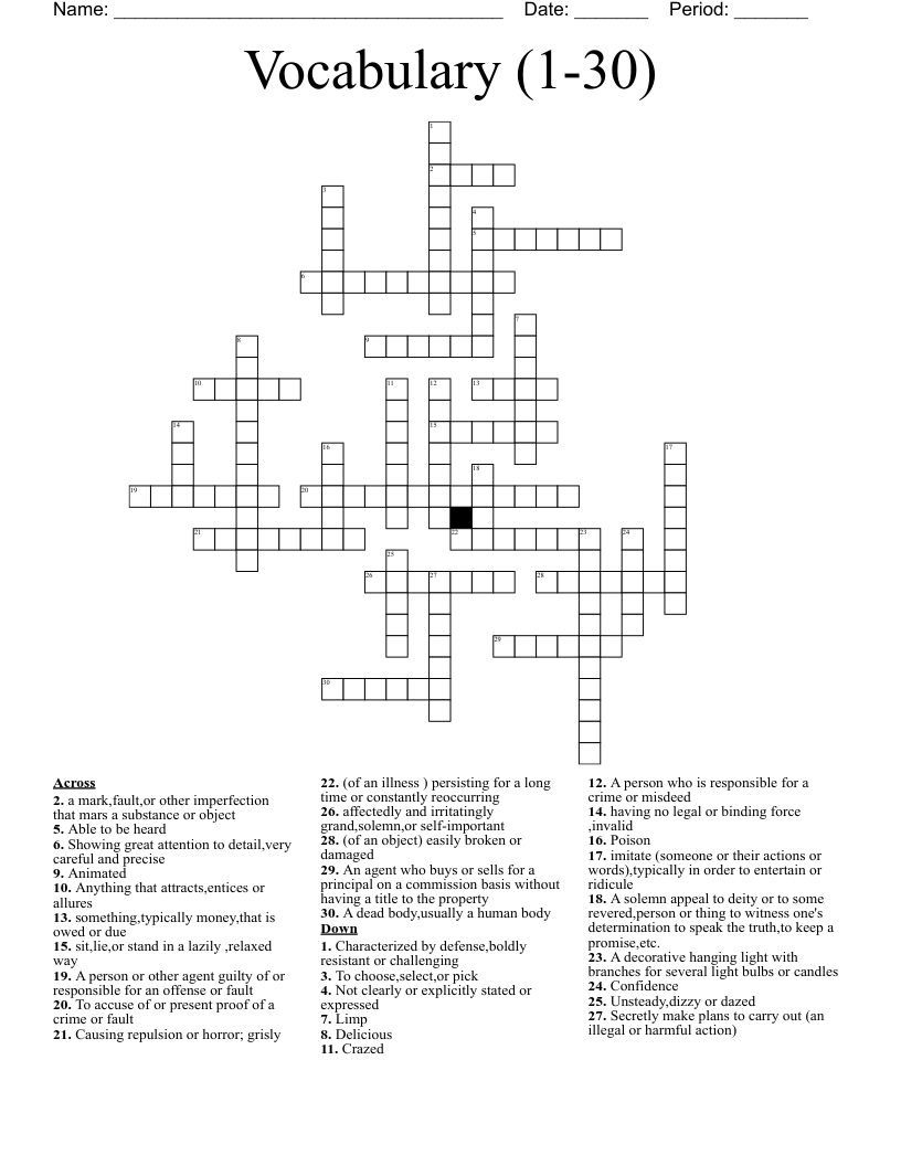 Vocabulary (1-30) Crossword