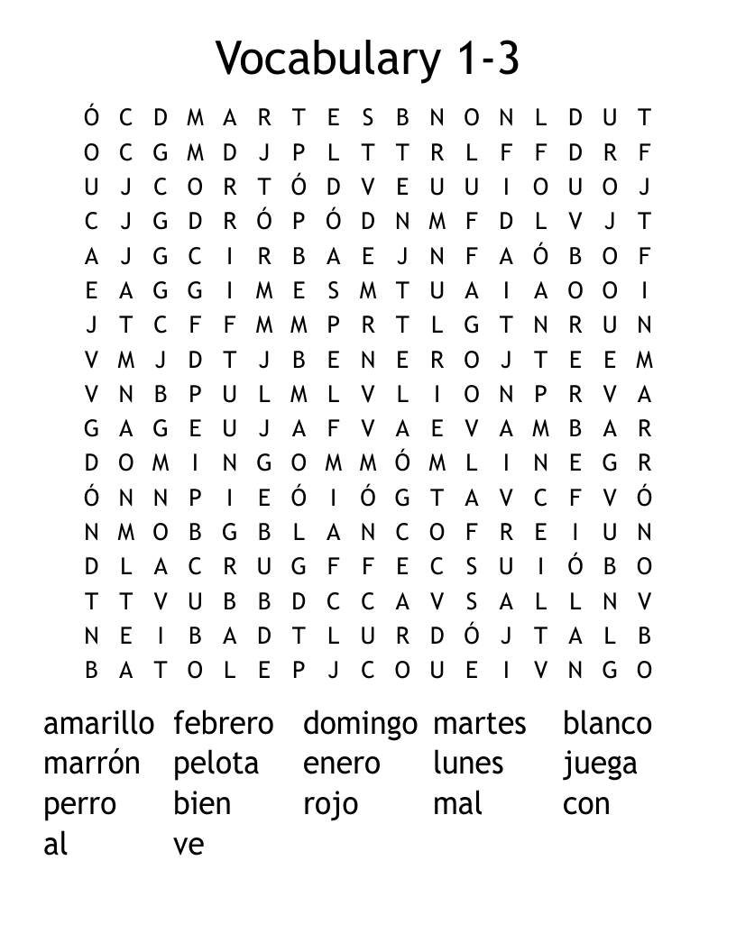 Vocabulary 1-3 Word Search