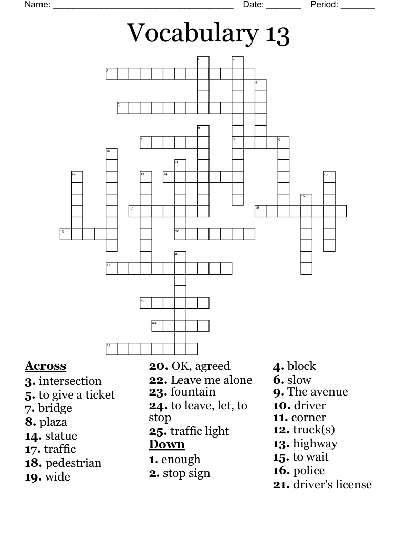 Vocabulary 13 Crossword
