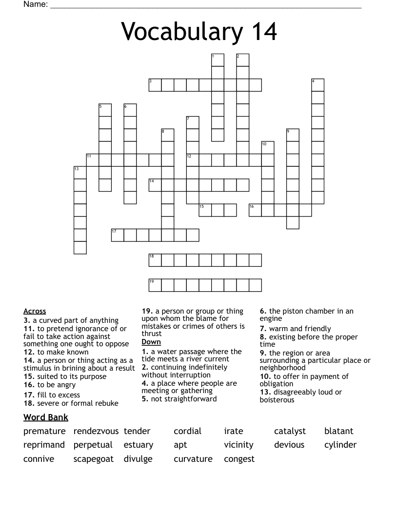 Vocabulary 14 Crossword