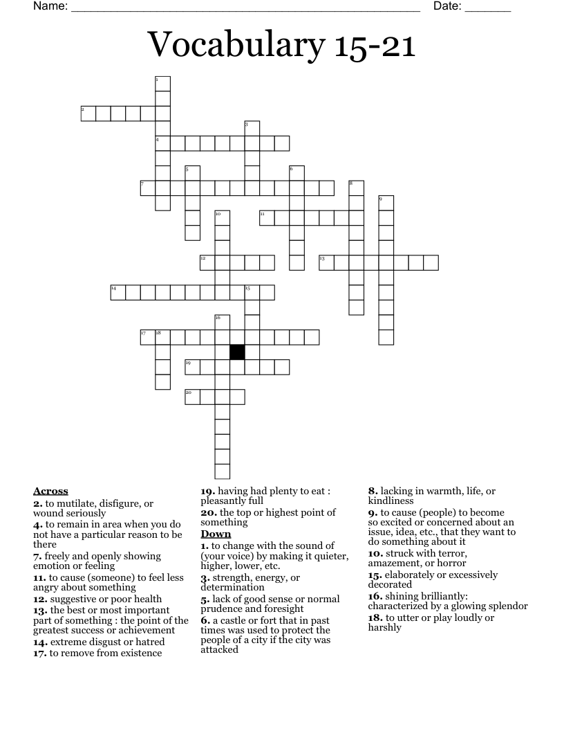 Vocabulary 15-21 Crossword
