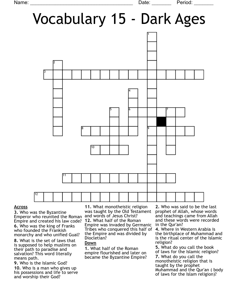 Vocabulary 15 - Dark Ages Crossword