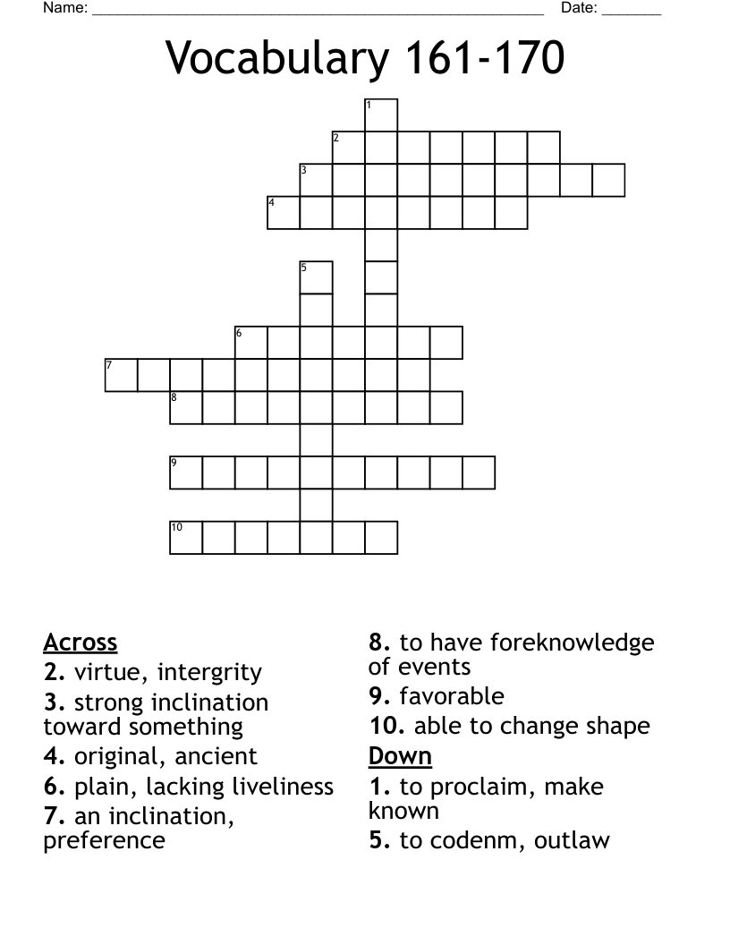 Vocabulary 161-170 Crossword