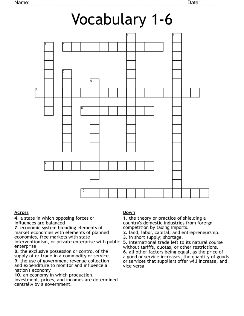 Vocabulary 1-6 Crossword