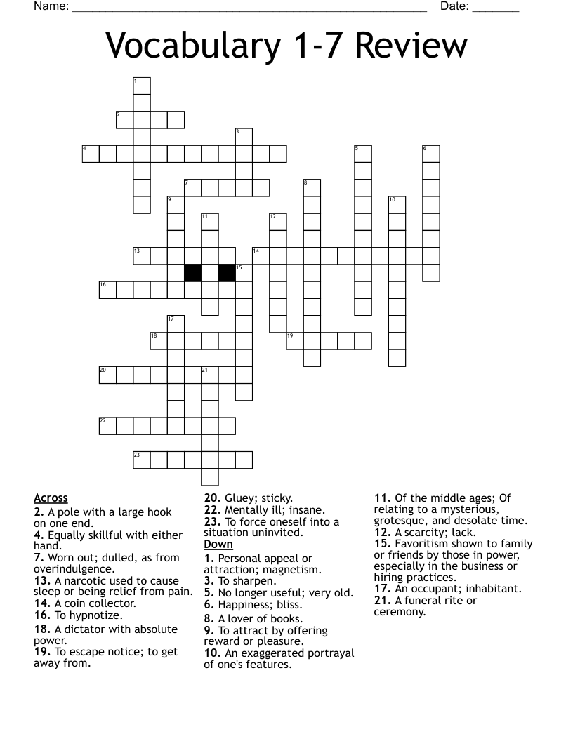 Vocabulary 1-7 Review Crossword