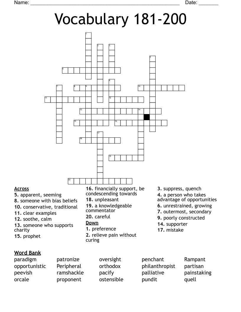 Vocabulary 181-200 Crossword