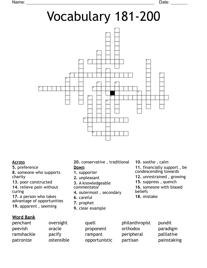 Vocabulary 181-200 Crossword
