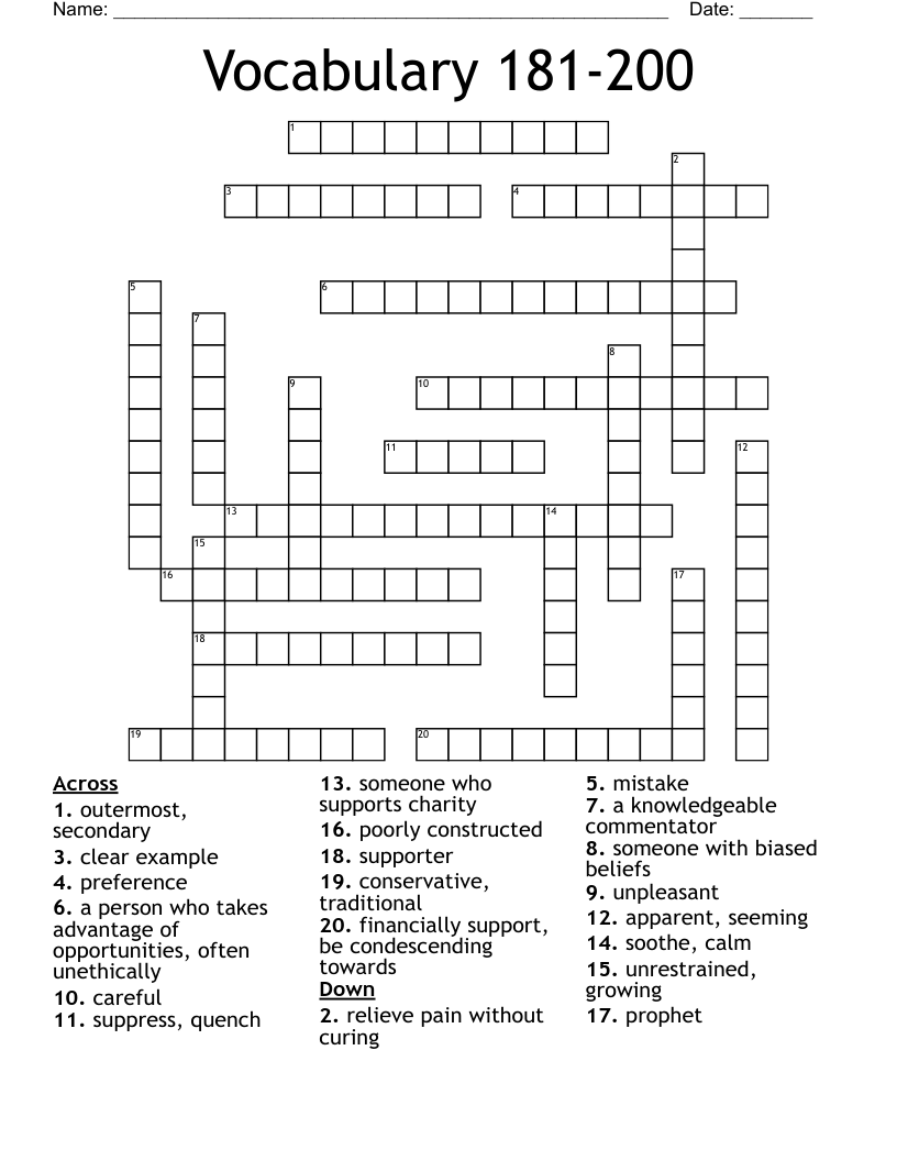 Vocabulary 181-200 Crossword
