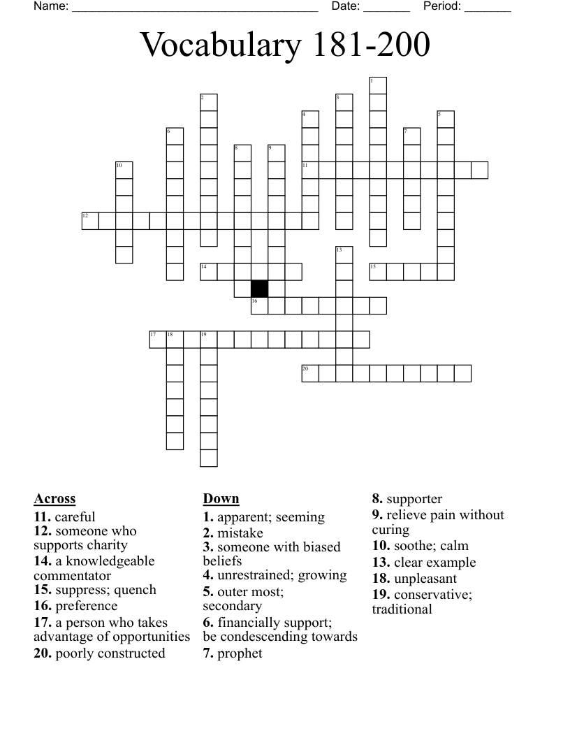 Vocabulary 181-200 Crossword