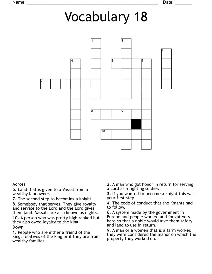 Vocabulary 18 Crossword