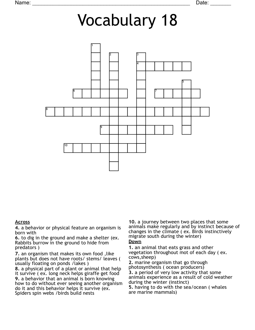 Vocabulary 18   Crossword