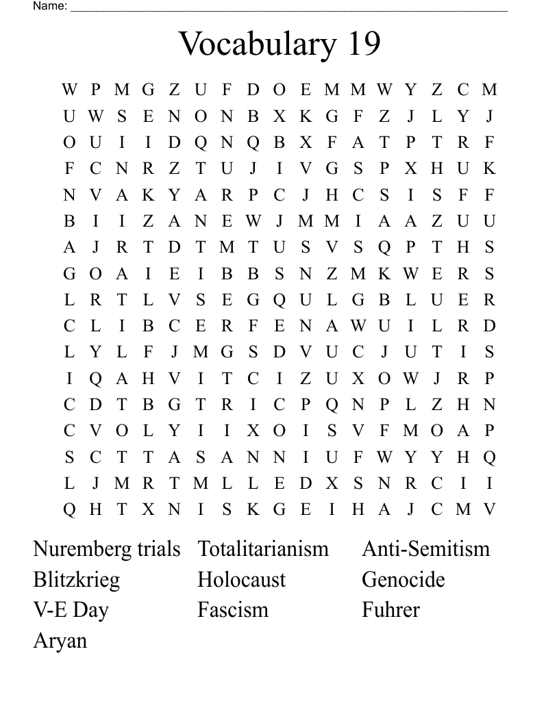 Vocabulary 19 Word Search