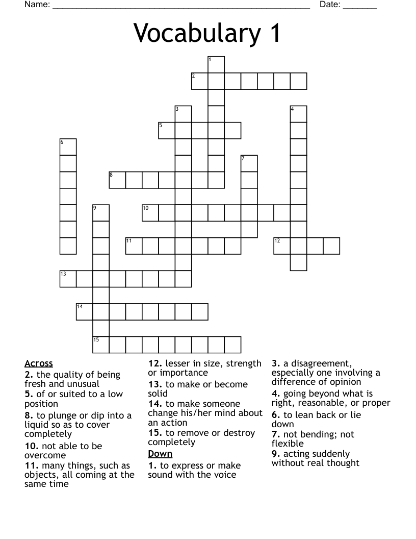 Vocabulary 1 Crossword
