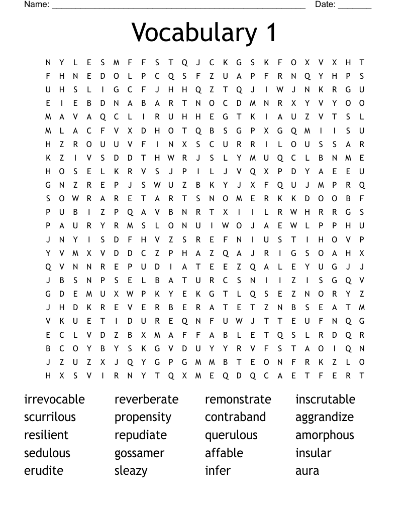 Vocabulary 1 Word Search
