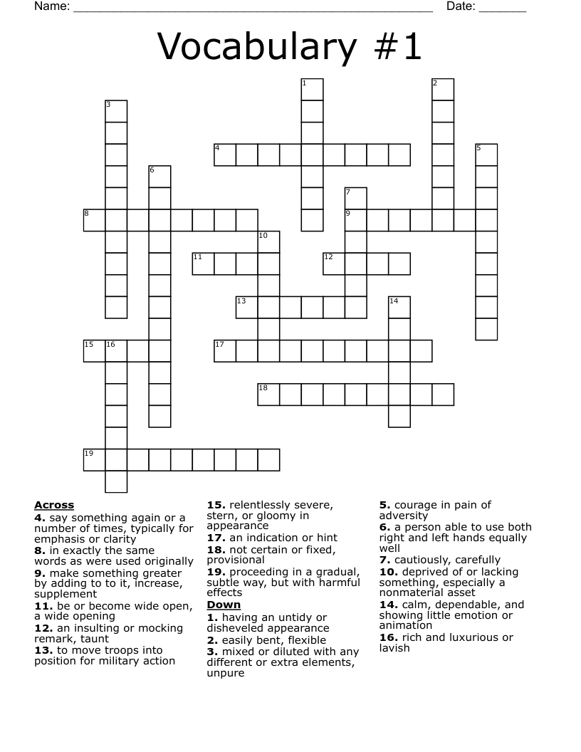 Vocabulary #1 Crossword