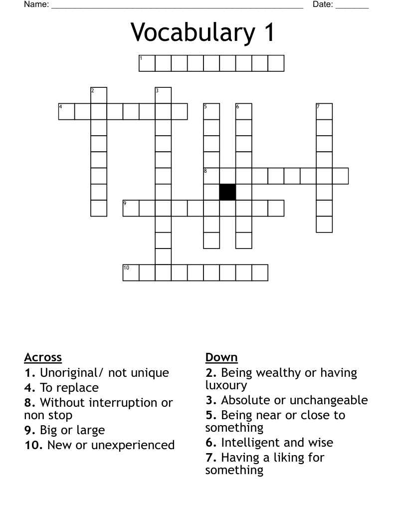 Vocabulary 1 Crossword