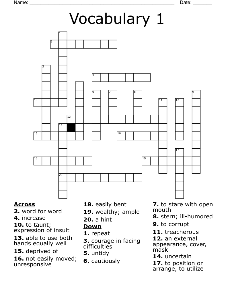 Vocabulary 1 Crossword