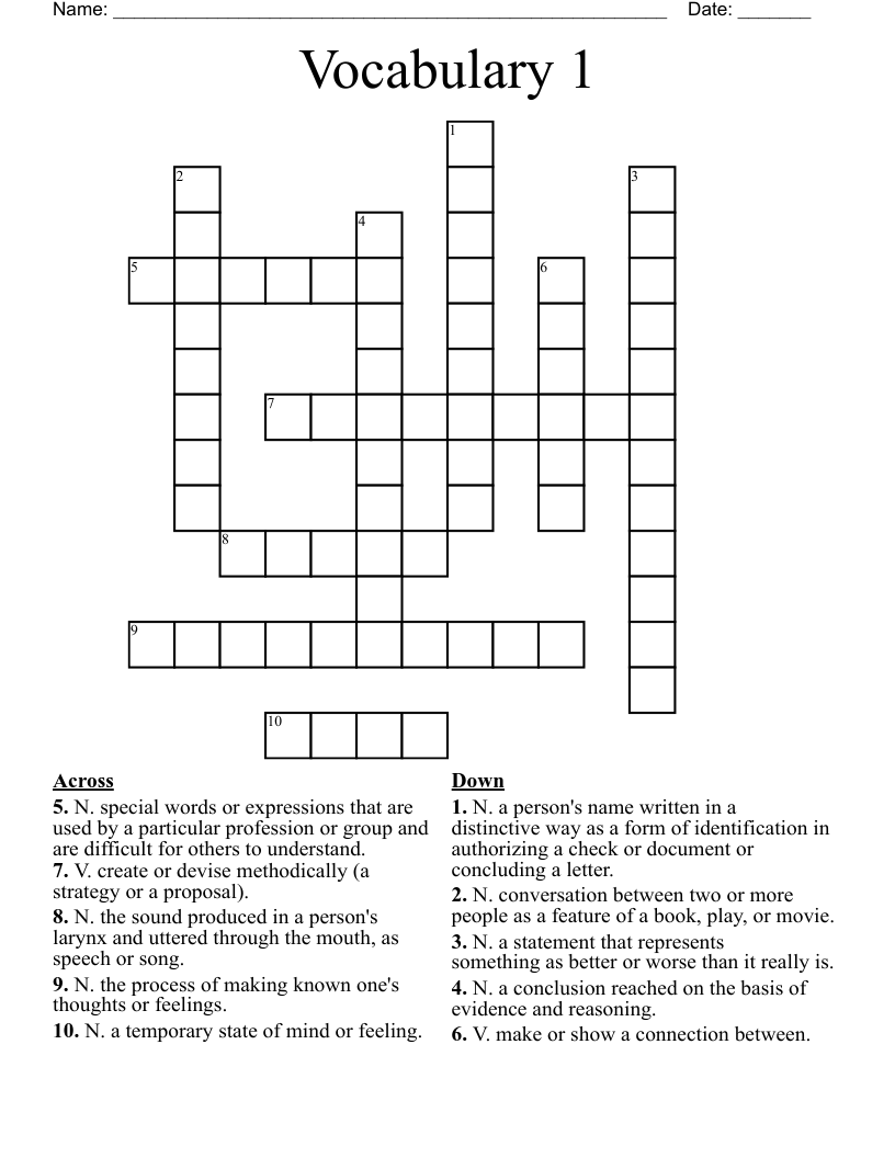 Vocabulary 1 Crossword
