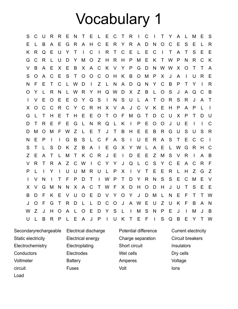 Vocabulary 1 Word Search