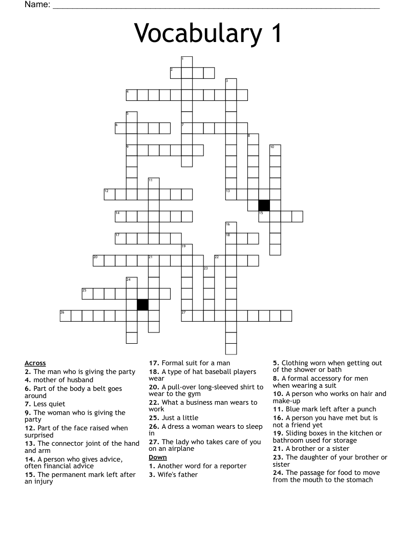 Vocabulary 1 Crossword