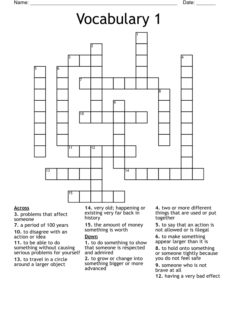 Vocabulary 1 Crossword