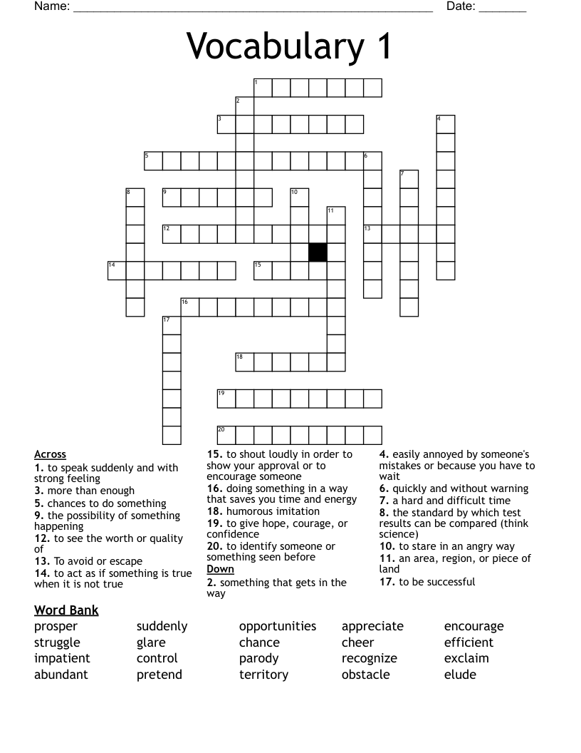 Vocabulary 1 Crossword