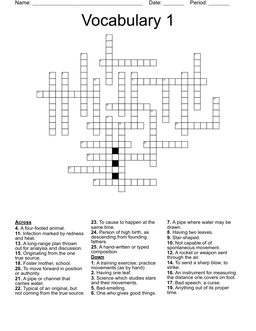 Vocabulary 1 Crossword