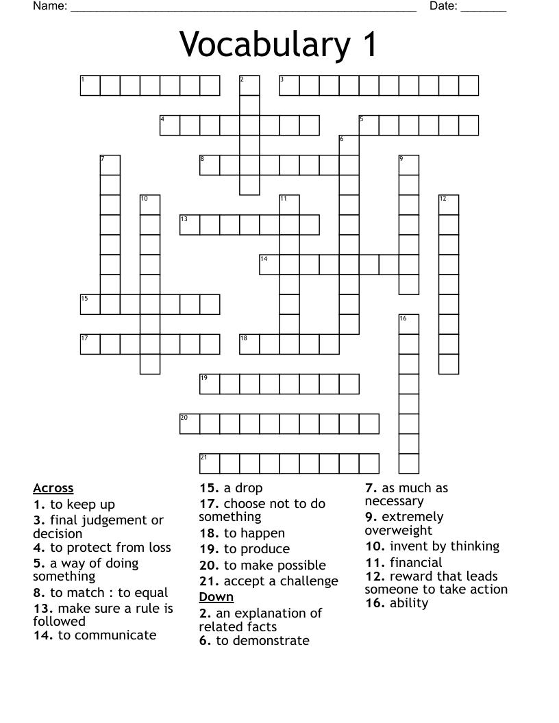 Vocabulary 1 Crossword