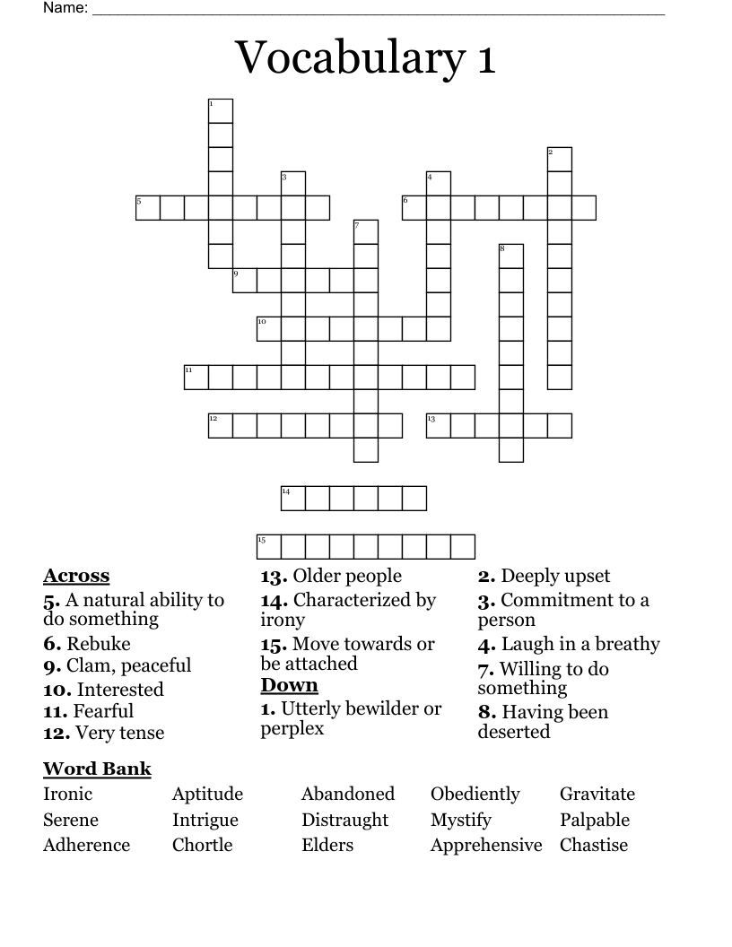 Vocabulary 1 Crossword