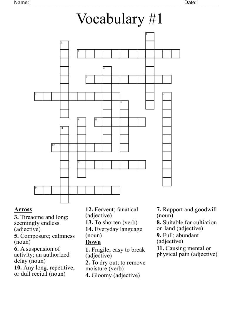 Vocabulary #1 Crossword