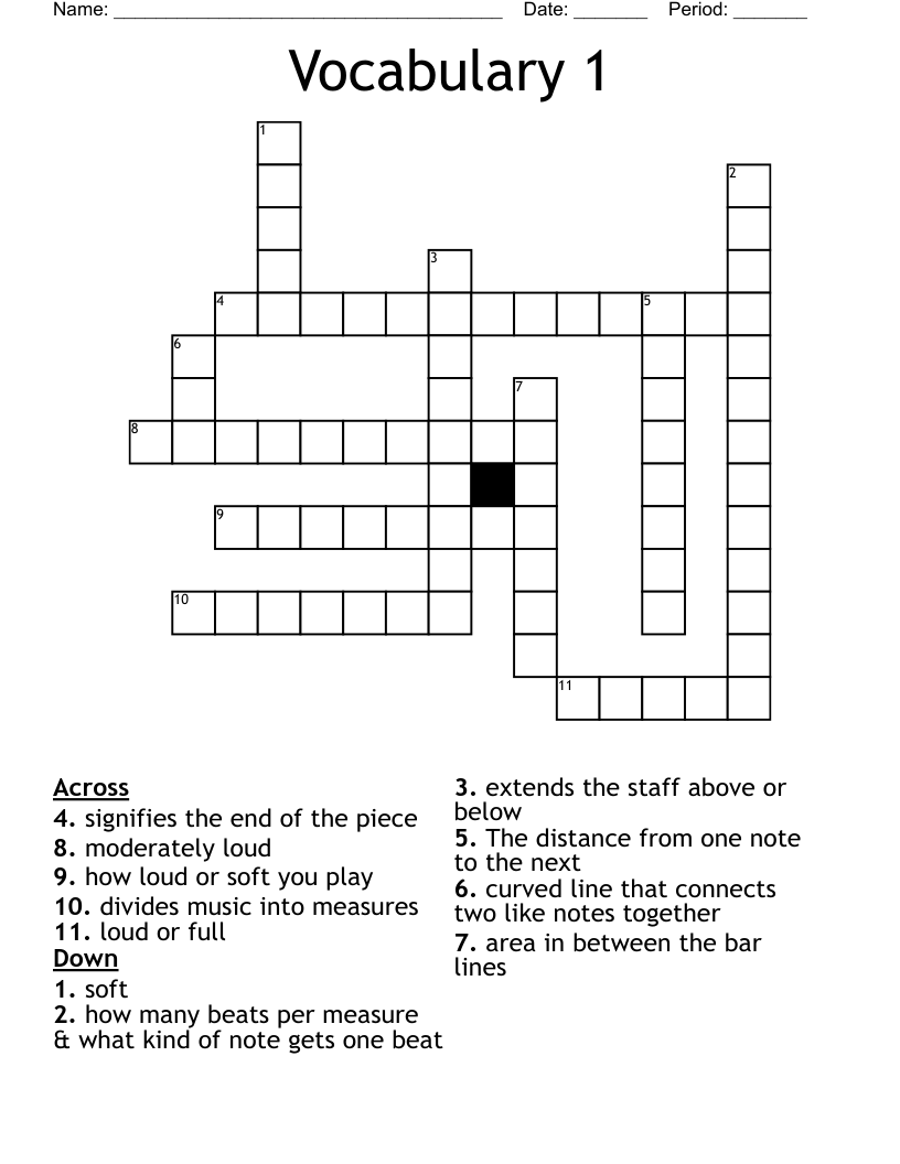 Vocabulary 1 Crossword