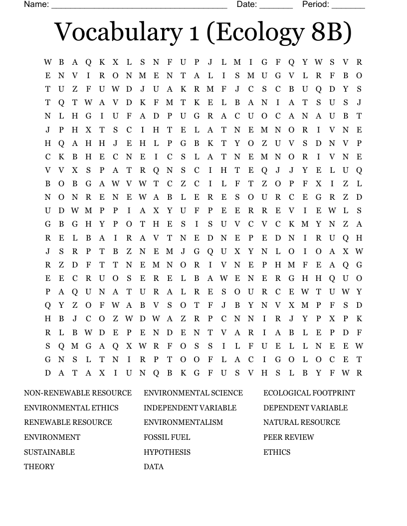 Vocabulary 1 (Ecology 8B) Word Search