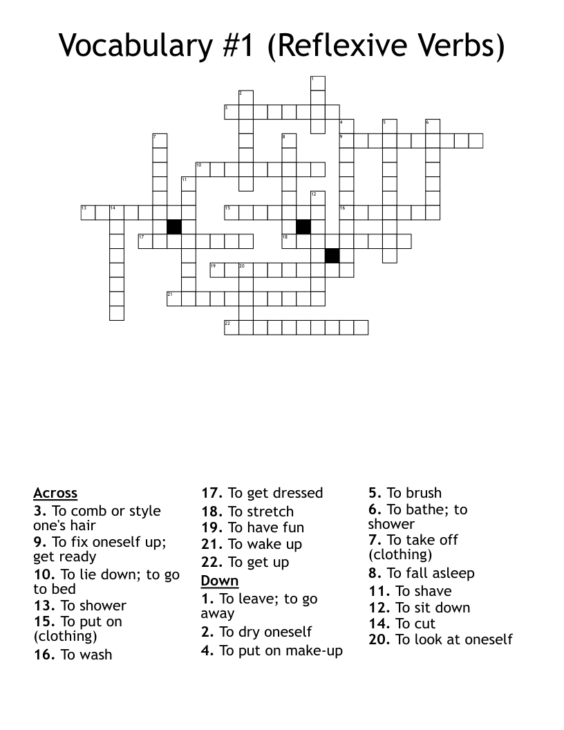 Vocabulary #1 (Reflexive Verbs) Crossword