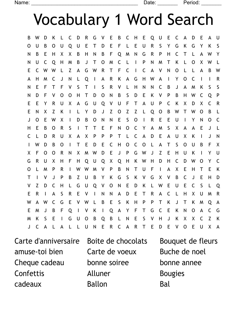 Vocabulary 1 Word Search