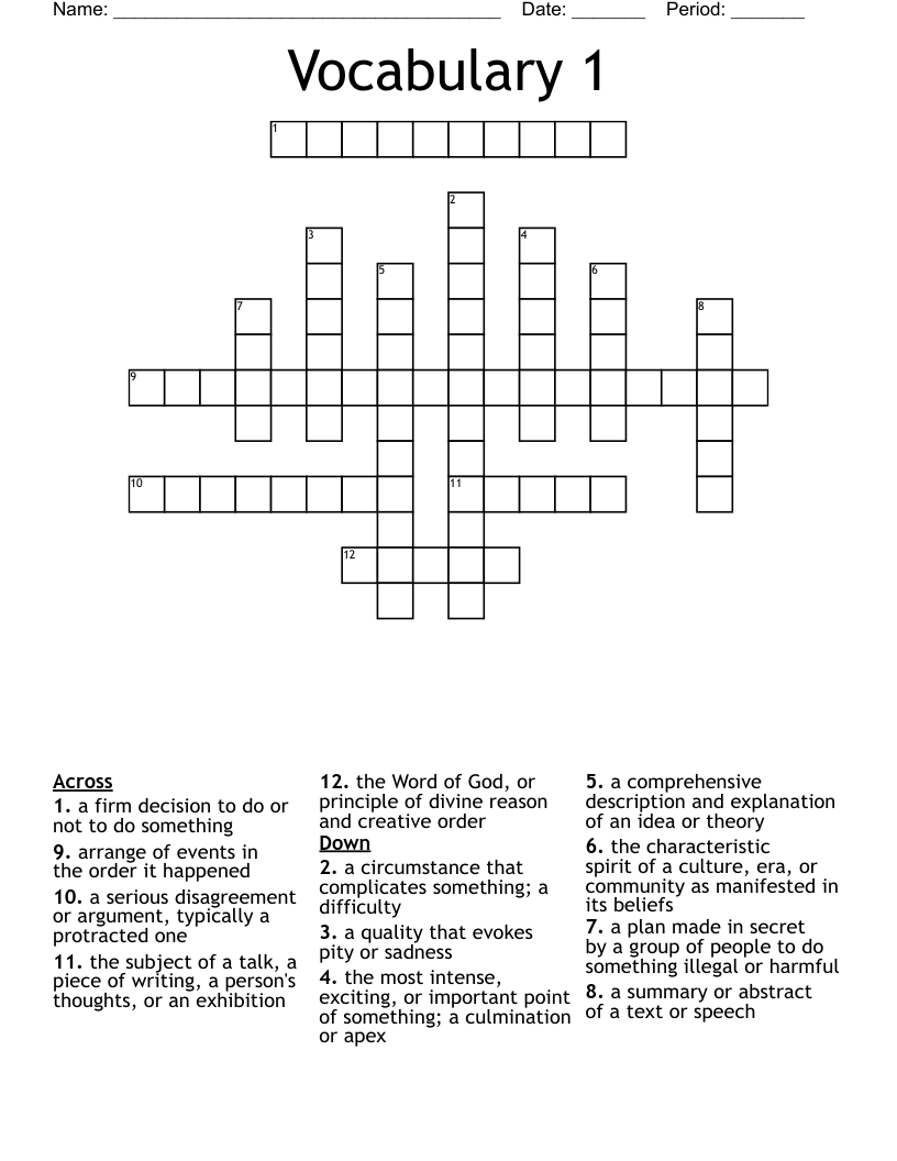 Vocabulary 1  Crossword