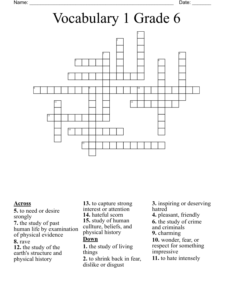 Vocabulary 1  Grade 6 Crossword