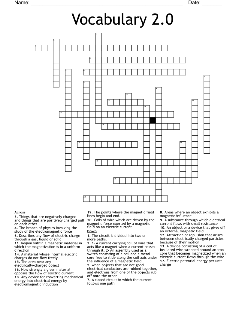 Vocabulary 2.0  Crossword