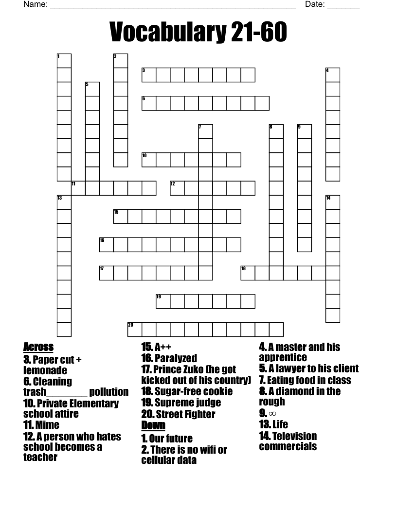 Vocabulary 21-60  Crossword