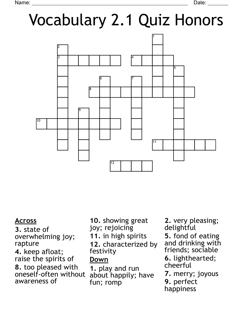Vocabulary 2.1 Quiz Honors Crossword