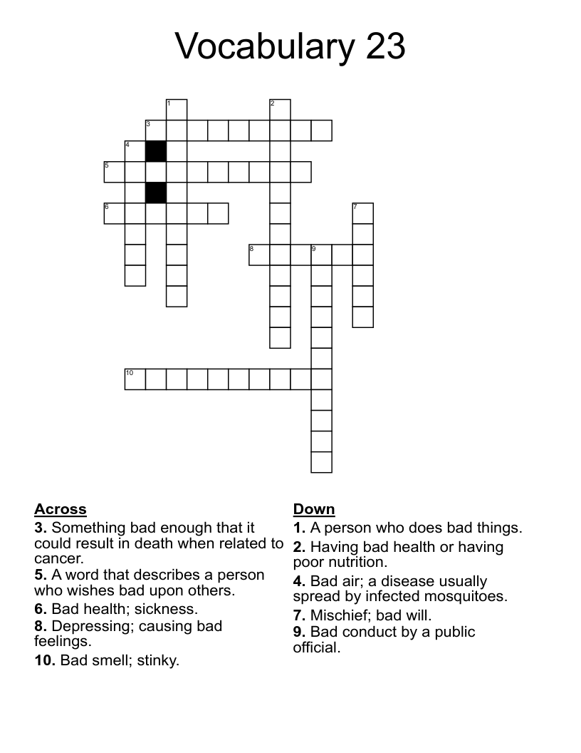 Vocabulary 23 Crossword