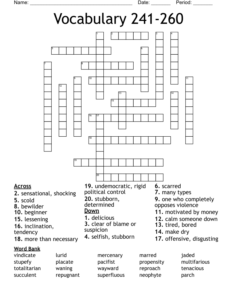 Vocabulary 241-260 Crossword