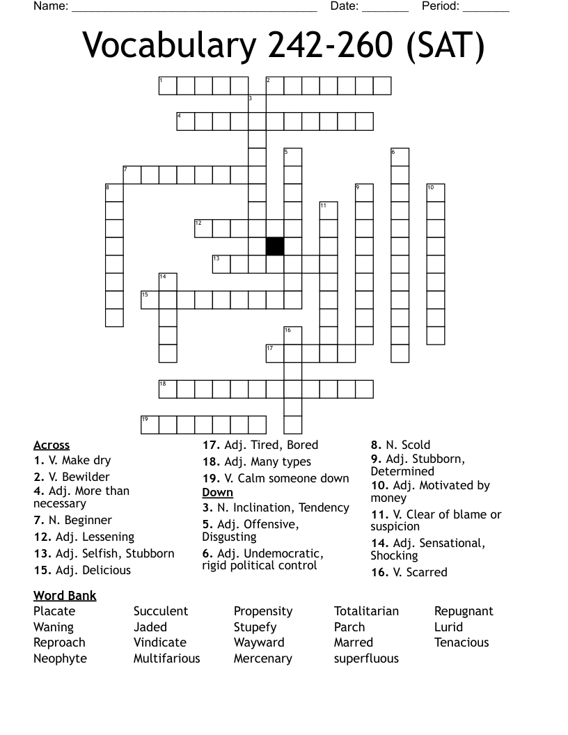 Vocabulary 242-260 (SAT) Crossword