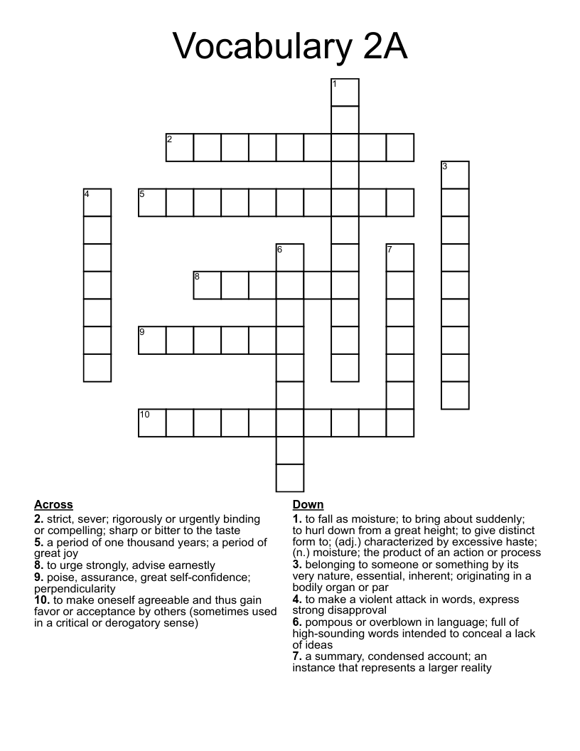 Vocabulary 2A Crossword