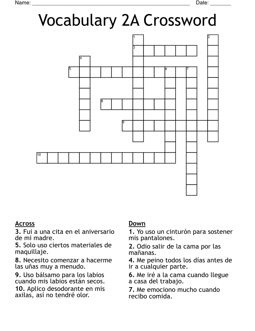 Vocabulary 2A Crossword