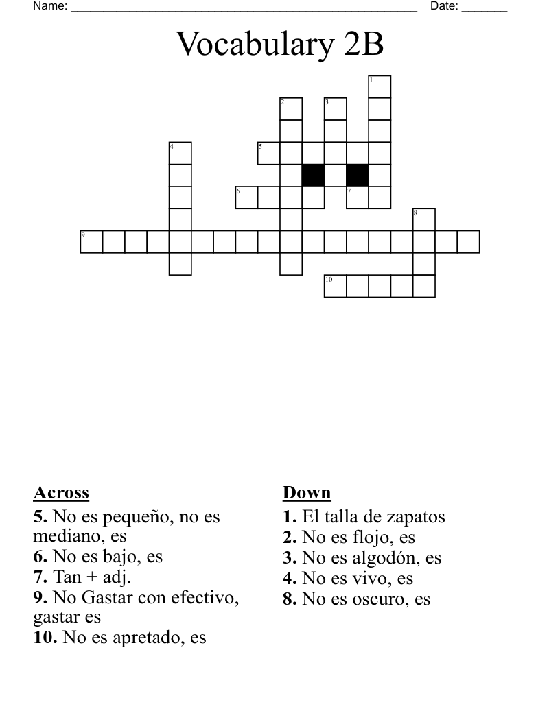 Vocabulary 2B Crossword
