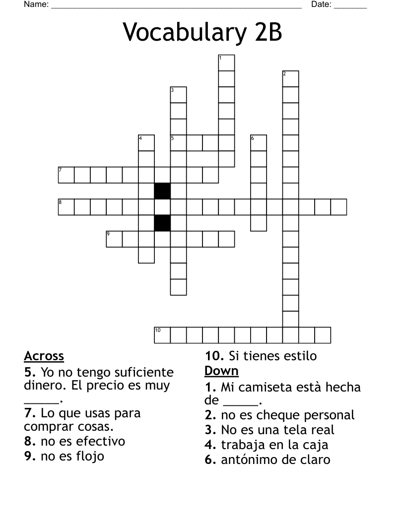 Vocabulary 2B Crossword